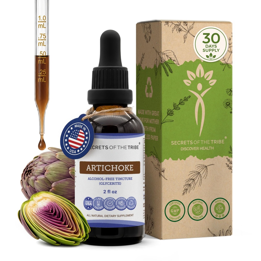 Secrets of the Tribe Artichoke Tincture Alcohol-Free Liquid Extract, Artichoke (Cynara scolymus) Dried Leaf (2 FL OZ)