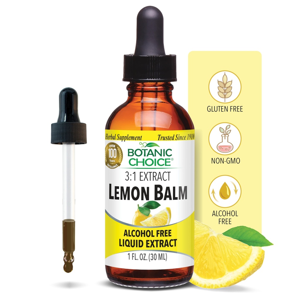 Botanische keuze citroenbalsem vloeibaar extract, alcoholvrij, Glutenvrij-traditional ondersteuning voor tranquility-fast acting 1 Fluid Oz