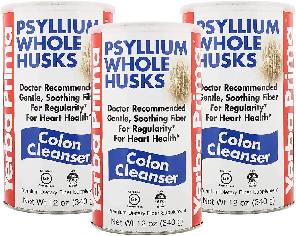 Yerba Prima Psyllium Husk, 12 Ounce (pakket van 3) - Whole Husk Fiber Supplement voor Regularity, Colon Reiniging, Natuurlijke Ondersteuning voor Gut Health, Niet GGO, Glutenvrij, Veganistisch, Geen Zoetstoffen