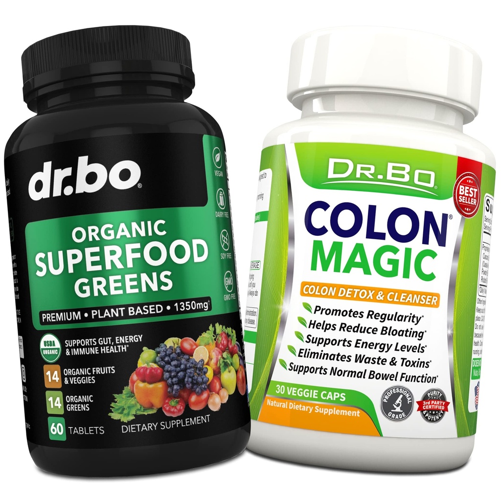 Biologische Superfood Greens & Fruit Supplementen - Colon Cleanse Detox Formula for Intestinal Bloating - Green Veggie Powder Blend Plantaardige Voedingsmiddelen & Constipatie Relief Supplement Gut, buik, maag