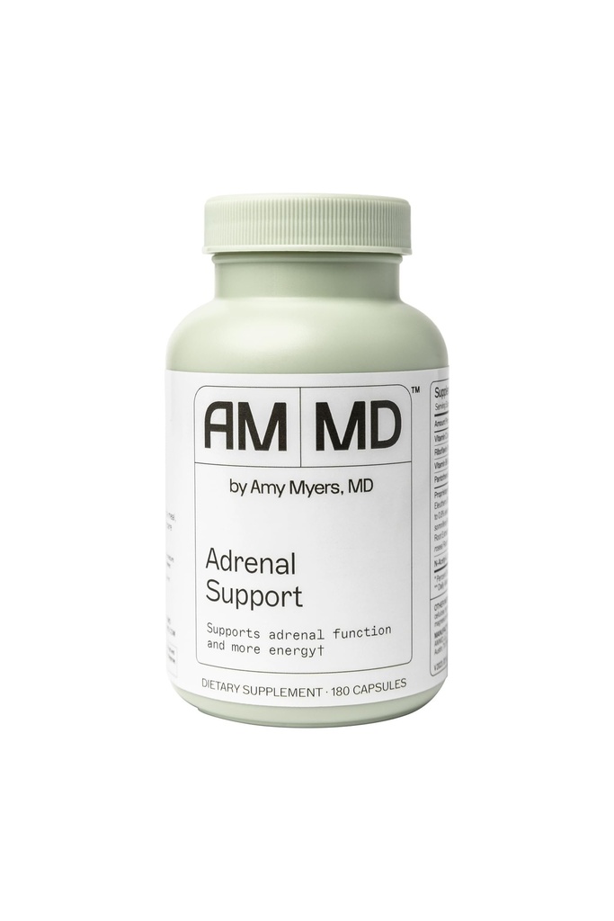 Amy Myers MD Support adrénal - Supplément à base de plantes adaptogènes avec Ashwagandha, Riboflavine, vitamine B6 et plus - Sans gluten, sans lait et sans soie - 180 capsules