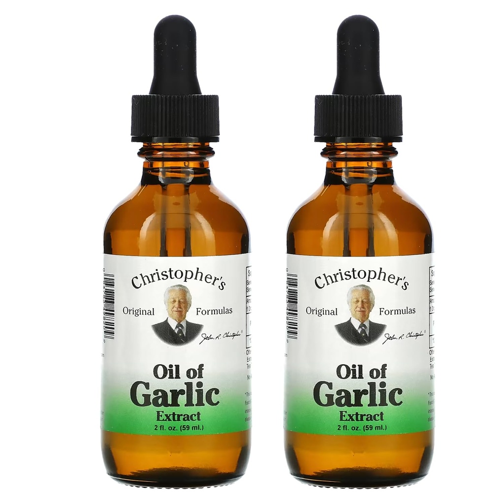 Christopher's Original Formulas Oil of Garlic Extract 2 Ounces - Pack of 2 - Premium Herbal Supplement - Cold-Pressed & Pure Liquid Garlic Oil