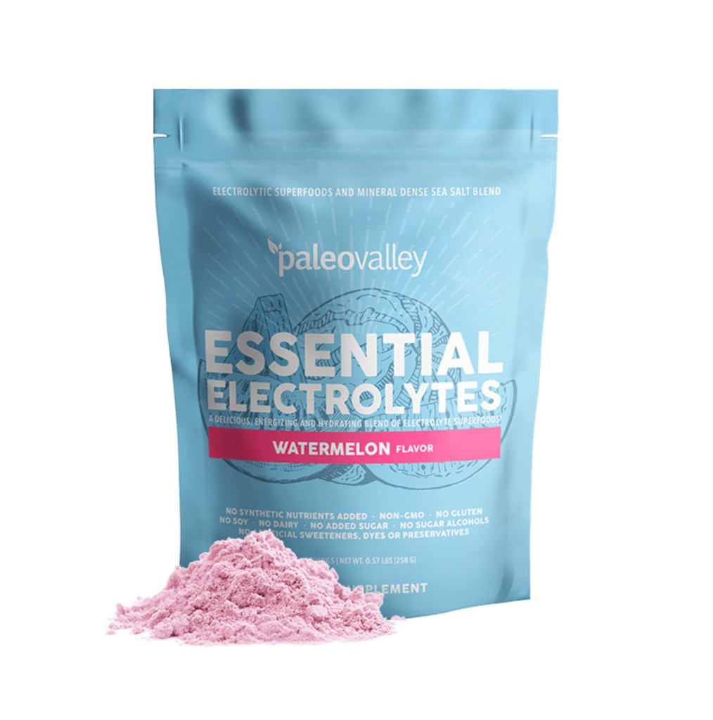 Paleovalley Essential Electrolytes Powder - Full Spectrum Watermeloen Electrolyte Powder for Hydration, Energy and Muscle Recovery - No Sugar Added - 28 Servings