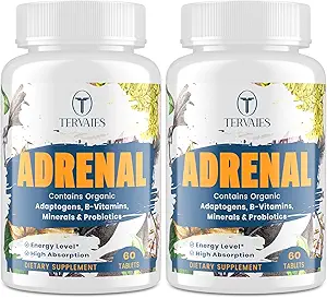 Adrenal Support Adaptogenen Kruidensupplementen - Cortisol Supplement met Rhodiola Rosea, Ashwagandha, Holy Basil en Eleuthero-Mood en energie Ondersteuning voor vrouwen & Men-Non-GMO, 120 Vegan tabletten