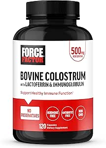 FORCE FACTOR Bovine Colostrum Capsules Supplement met Immunoglobuline en Lactoferrine ter ondersteuning van Gut Health & Immunity, Hormone & Antibiotic-Free, Made in The USA, Premium Quality, 120 Capsules