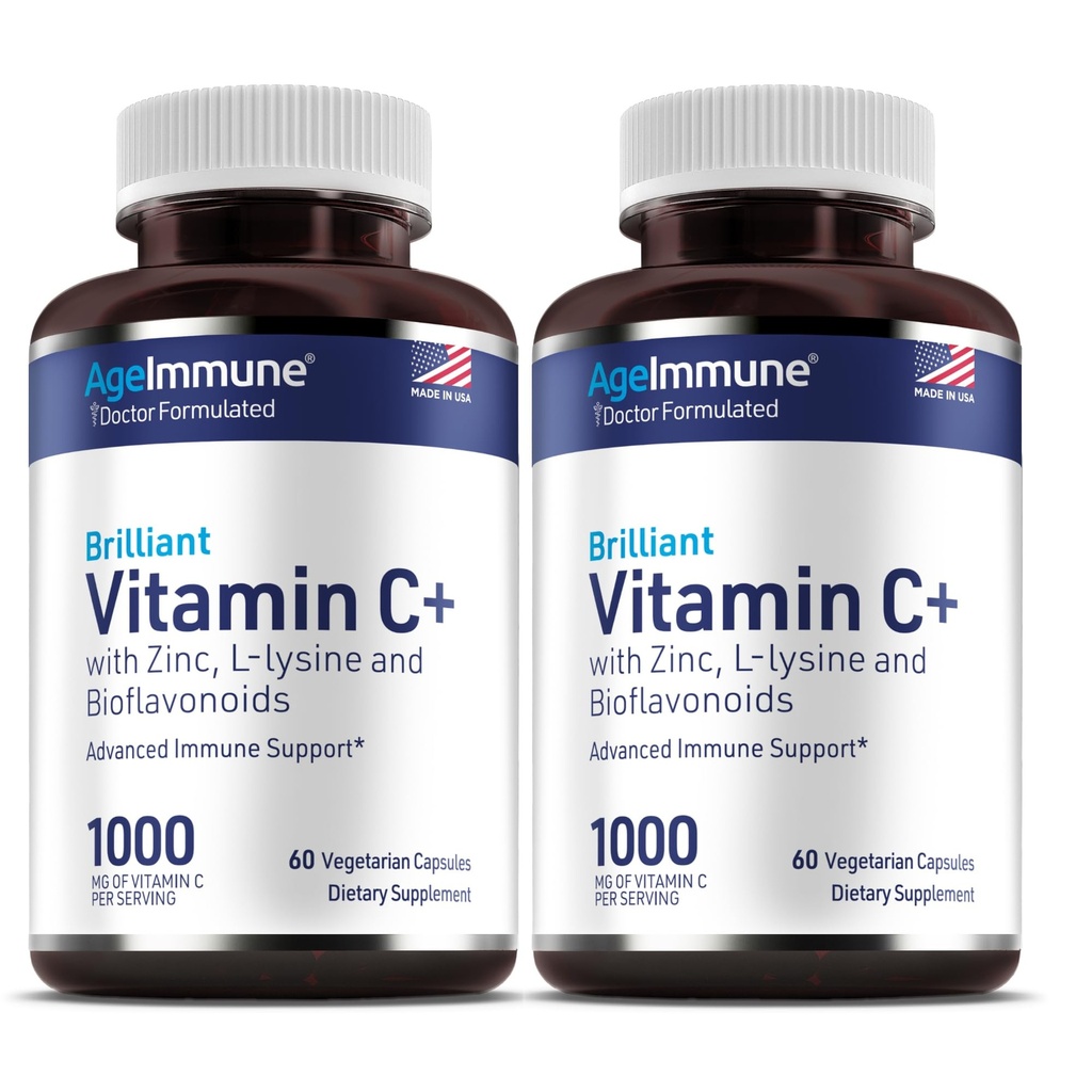 Vitamine C 1000mg Complex met L-Lysine 500mg, Zink Gluconaat 12mg, Bioflavonoïden 300mg. Doctor Geformuleerd Magnesium Stearate Gratis Supplementen voor Gezond Immuun Systeem Ondersteuning. Twee flessen.(2)