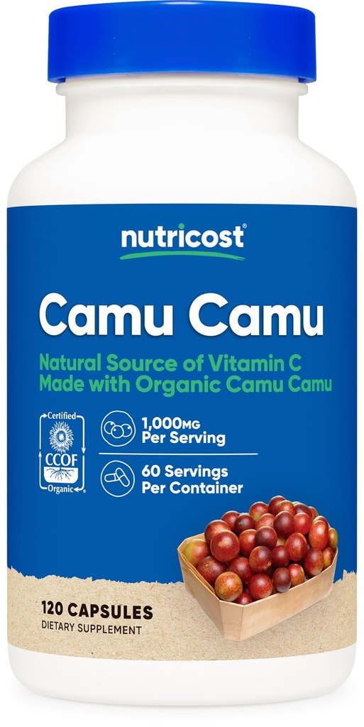 Nutricost Camu Camu 1000mg, 120 Capsule - CCEF certifié fabriqué avec bio, sans OGM et sans gluten