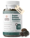 Super Greens Gummies voor Vrouwen, Volwassenen - met Prebiotica & Probiotica, Niet 8, maar 30 Krachtige Groenen Superfoods - Multivitamine Veggie Kauwtabletten (90 Gummies)