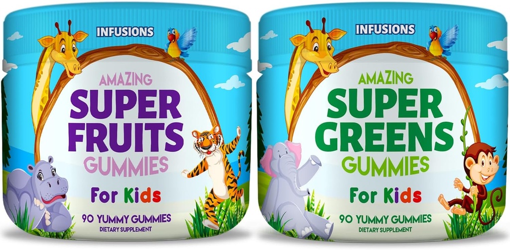 Infusies Super Fruit en Super Green Gummies voor kinderen 180 Tel Superfood Blend Zachte en heerlijke Gluten Gratis Non-GMO