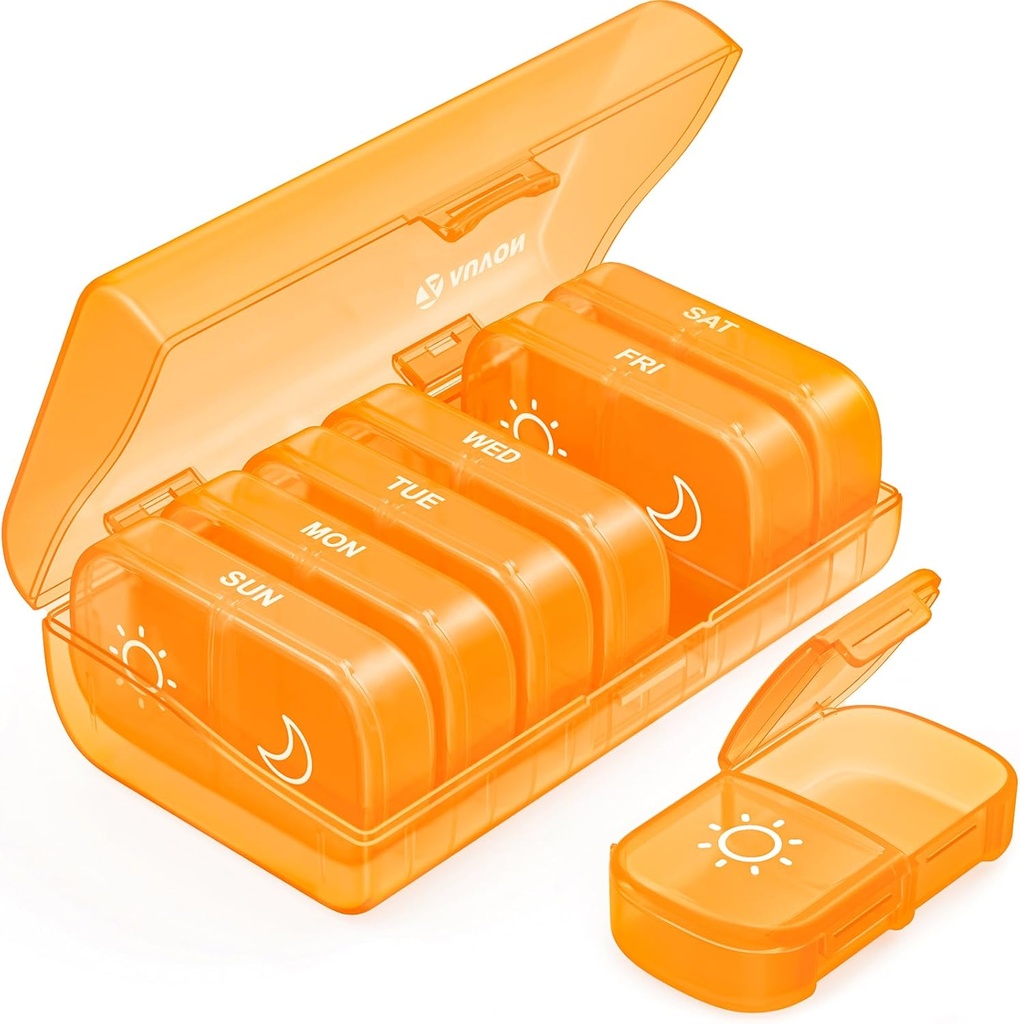 AUVON XL Weekly Pill Organizer 2 fois par jour, AM PM Pill Case avec une grande ouverture à l'usage facile, Pill Box 7 Day Travel Organisateur de médicaments pour les médicaments, vitamines, huiles de poisson, suppléments
