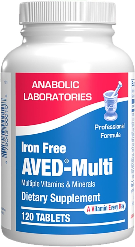 Multivitamine quotidienne sans fer pour les hommes et les femmes, 120 comprimés - Supplément de santé quotidien multivitamines et minéraux AVED - Vitamines A, C, D, E, Complexe vitamine B, zinc, calcium, magnésium, More