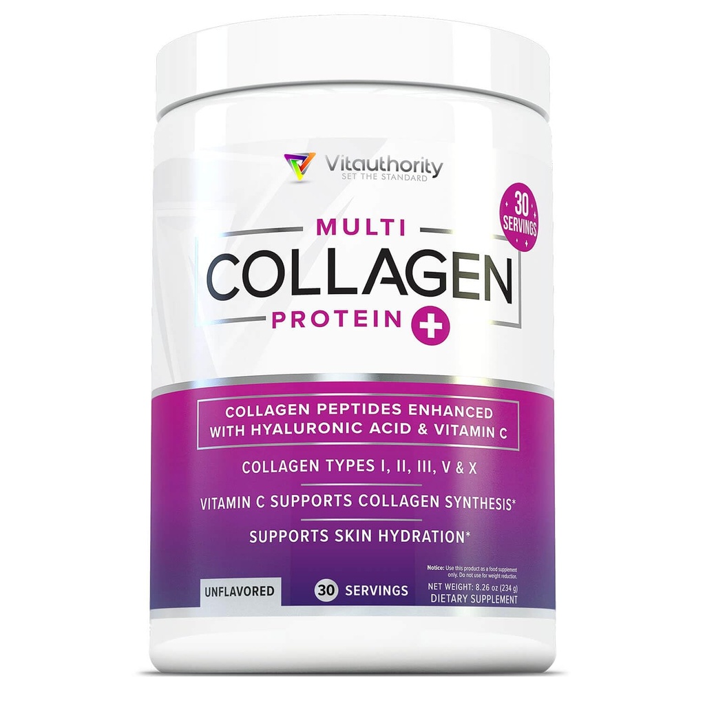 Multi Collageen Peptides Powder for Women - Gehydrolyseerd Ongearomatiseerd Collageen Powder for Women with Types I II III V & X plus Vitamine C & Hyaluronic Acid for Beautiful Hair Skin and Nails - 30 Servings