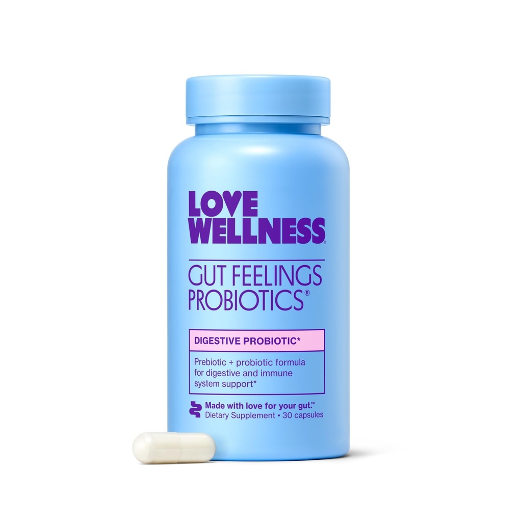 Love Wellness Gut Feelings Probiotic.com Santé Gut pour les femmes, Relief de digestion et complément de soutien immunitaire.com Probiotique pour les femmes pour le soulagement de l'essence.com 3 milliards CFU.com Prébiotique et postbiotique en toute sécurité.