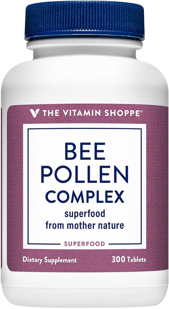 Le complexe de pollen d'abeilles Vitamine Shoppe 1000MG, Superfood avec propolis d'abeilles et gelée royale, support du système immunitaire saisonnier (300 comprimés)