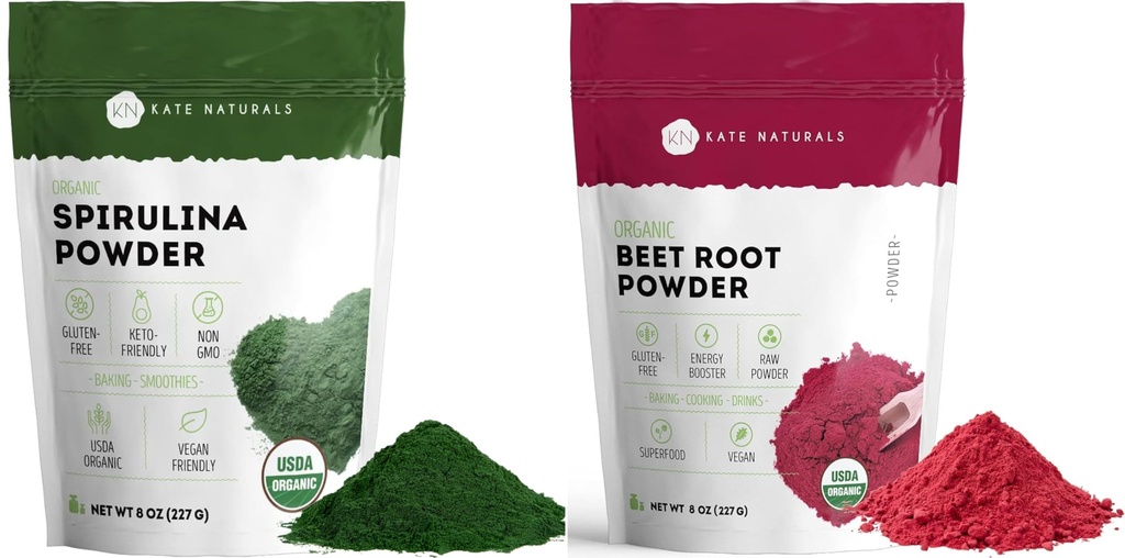 Kate Naturals Biologische Spirulina Poeder en Beetwortelpoederbundel