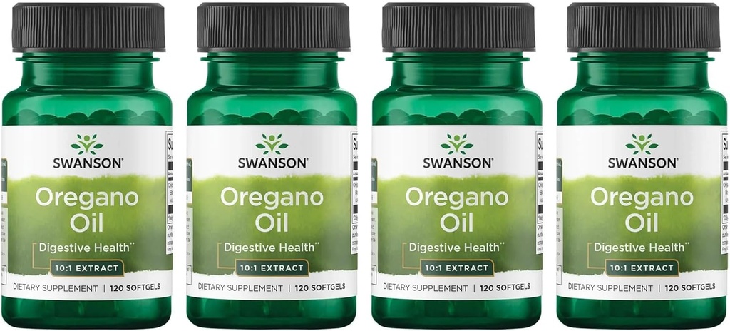 Swanson Oregano Oil 10:1 Extract - Natural Supplement Promoting Digestive Health & Respiratory Support - Ondersteuning van gastro-intestinale systeem en urinetrek gezondheid - (120 Softgels, 150mg Elk) (4 Pack)