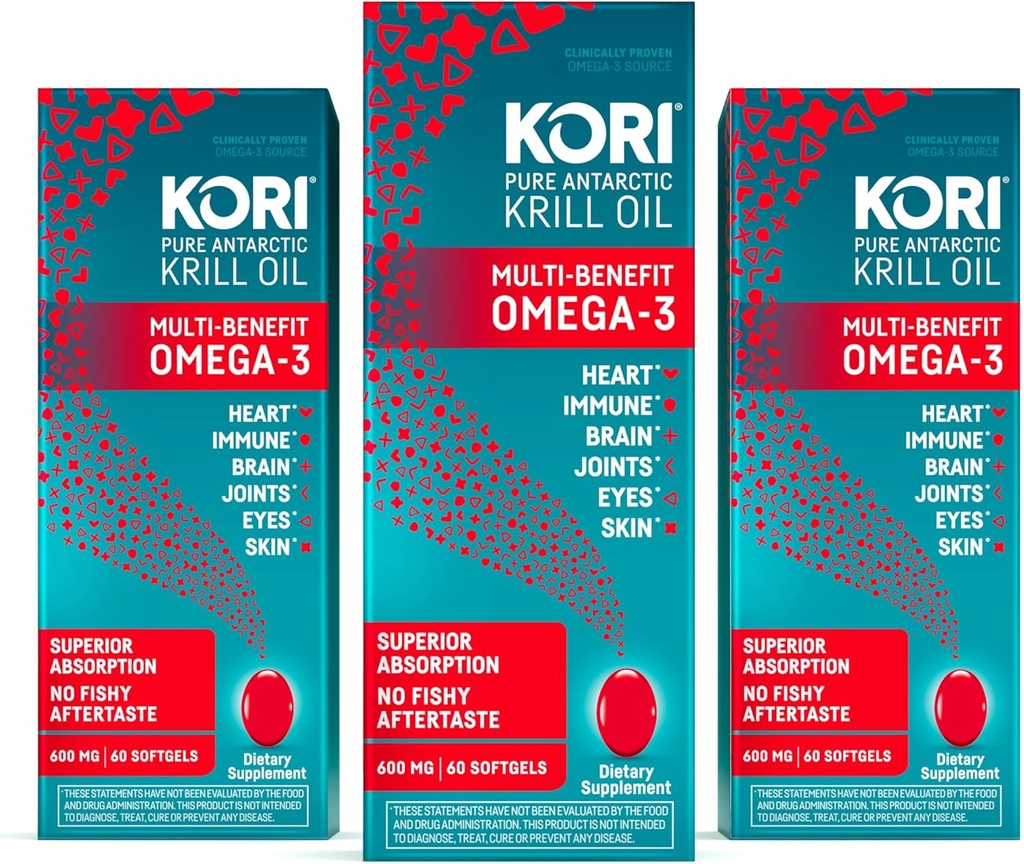 Kori Krill Oil Omega 3 Superior Absorptie Oil Supplement, EPA & DHA, 600 mg, 180 Softgels