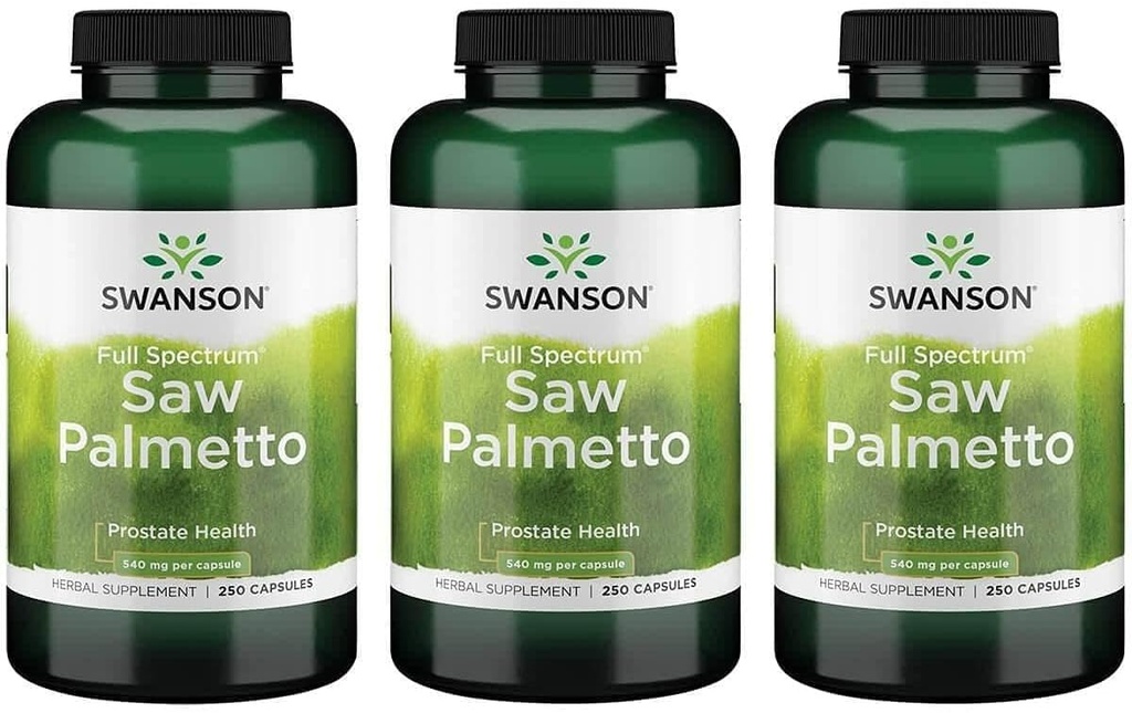 Swanson Saw Palmetto - Herbal Supplement Promoting Man Prostate Health Support - Natural Hair Supplement & Urinary Health Support (540 mg 250 Capsules) (3 Pack)