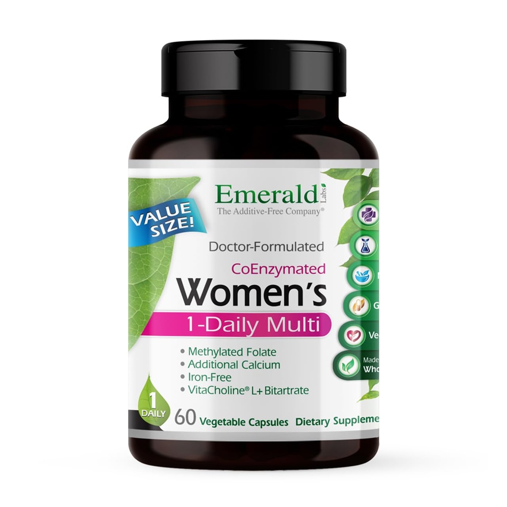EMERALD LABS Women's 1-Daily Multi - Multivitamine for Women - Includes Calcium, Zink, Vitamine B & More - Bone & Immune Support Supplement* - Glutenvrije - 60 plantaardige capsules