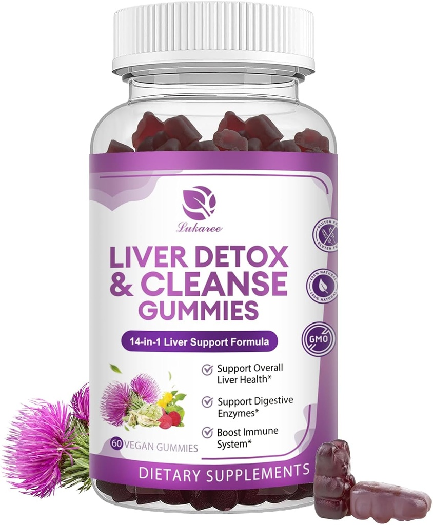 Leverreiniging Detox & Repair Gummies- Nieuwe Formule Lever Ondersteuning Supplement met melk distel Silymarin,Dandelion, Artichoke Extract & Vlierbes - Geen suiker, lever Gezondheid Supplement - 60 Vegan Gummie