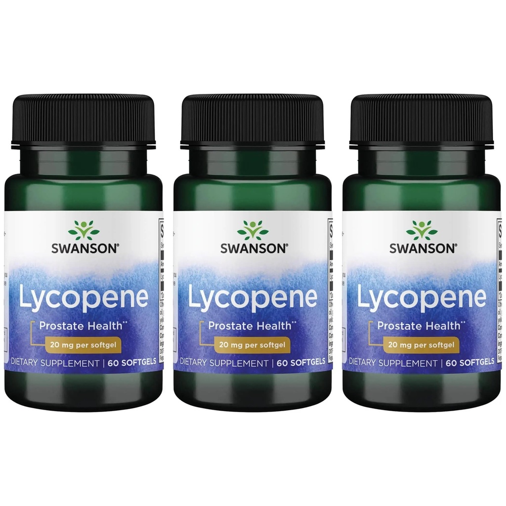Swanson Lycopène - Supplément naturel favorisant la santé de la prostate, la santé cardiaque et soutient la pression artérielle dans la gamme normale - Supplément santé pour hommes - (60 Softgels) 3 Pack