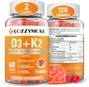 Suikervrije vitamine D3 K2 Gummies, Vitamine D Gummies Supplement, 10000 IE + 200 mcg D3 en K2 Supplementen, Smakelijke Gummy Vitaminen, Ondersteuning voor Bones Spiertanden Immune, 60 Servers 120 Gummies, Raspberry