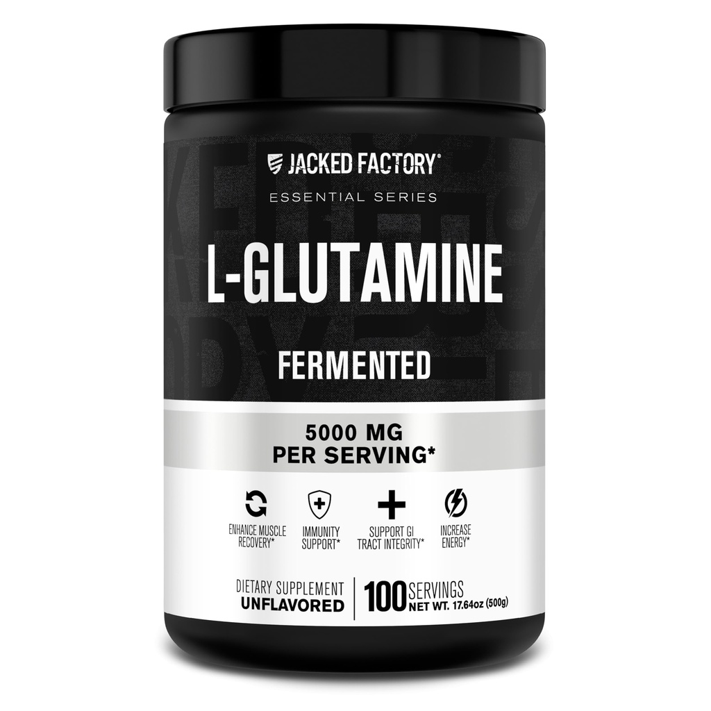 Ge Jacked Factory L-Glutamine Poeder 100 Servers - Vegan Fermented L Glutamine Supplement voor Post Workout Muscle Recovery, Immuniteit, Decompenserende Gezondheid Geen Artificial Filler - Unflavored