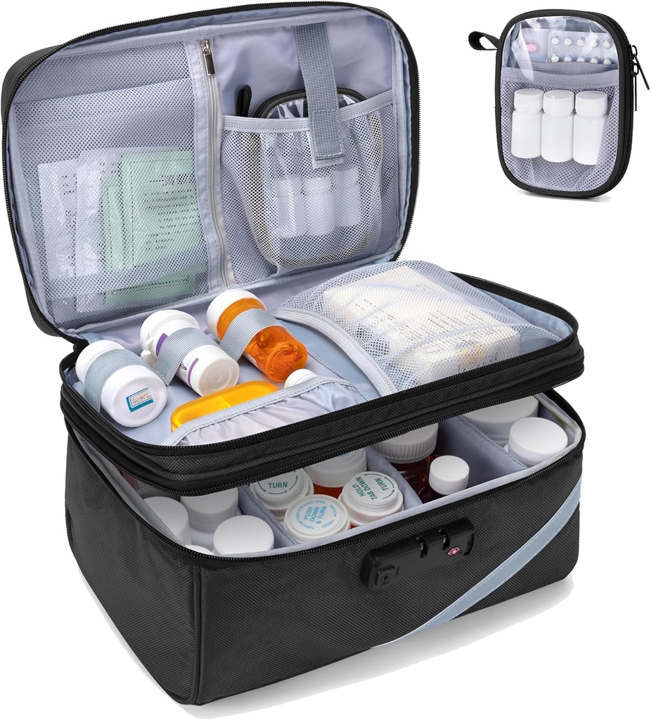 Trunab Medicine opslagzak met Combinatieslot, afsluitbare pil fles Organisator, Travel Medication Carry Case voor Medicine Box, Prescription, Vitaminen, Supplementen of medische benodigdheden