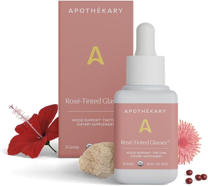 Apothékary Rosé-Tinted Verres à base de plantes, gouttes liquides, végétaliens, sans sucre et sans gluten, sans alcool Rosé-inspiré à l'alcool 30 portions - 1.23oz