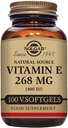Solgar Vitamine E 268 mg (400 IE), 100 Vegetarische Softgels - Natuurlijke antioxidant, huid- en immuunsysteemondersteuning - Natuurlijk-gezonde vitamine E - niet-GMO, veganistisch, glutenvrij, zuivelvrij - 100 porties