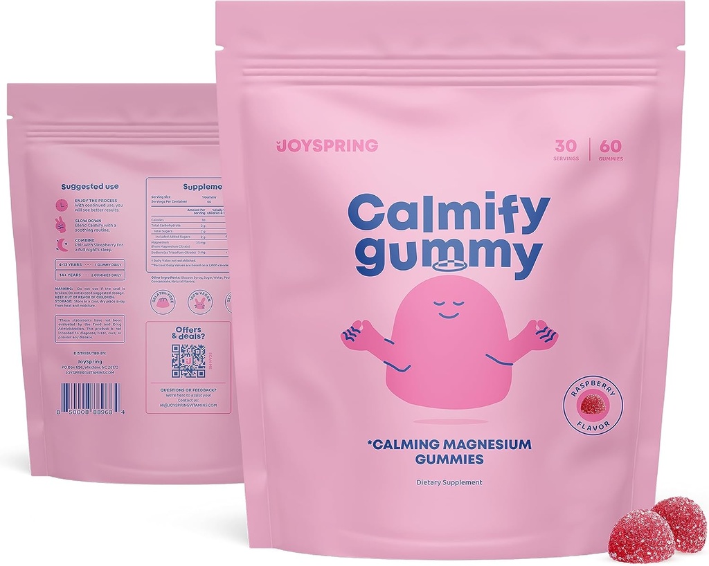 JoySpring Kids Magnésium Gommies - Calme Gommies pour enfants - Calme Magnésium support naturel pour les tout-petits et les adolescents Tasty faible sucre calmant 60 comte