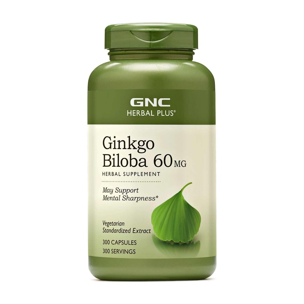 GNC Herbal Plus Ginkgo Biloba 60 mg supplement, vegetarisch, ondersteunt geestelijke scherpte, 300 porties