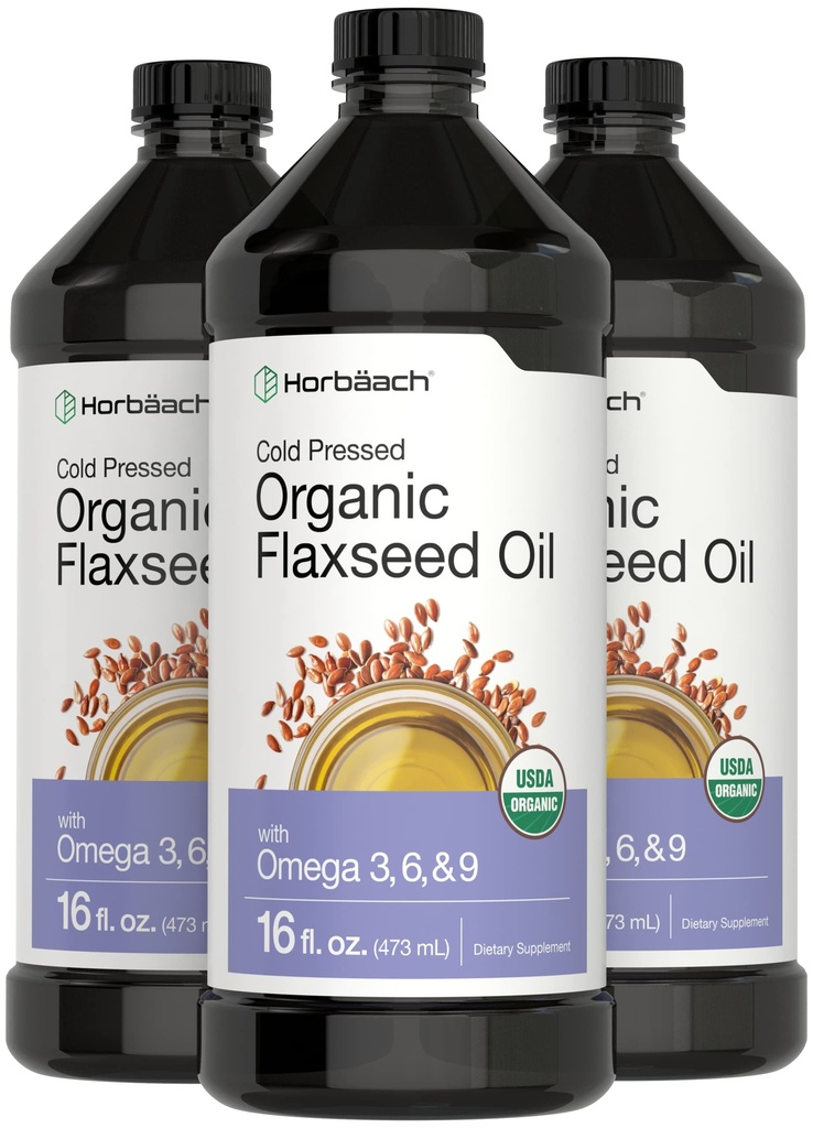 Huile de lin biologique Horbäach 3 Packs de 16 fl oz Chaque fois Cold Pressed.