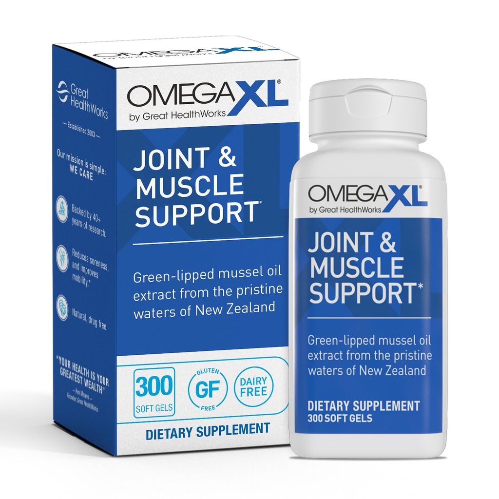 Supplément de soutien conjoint OmegaXL - Soutien musculaire naturel, Huile de moules à lisière verte, pilules de gel mou, sans médicament, 300 Nombre