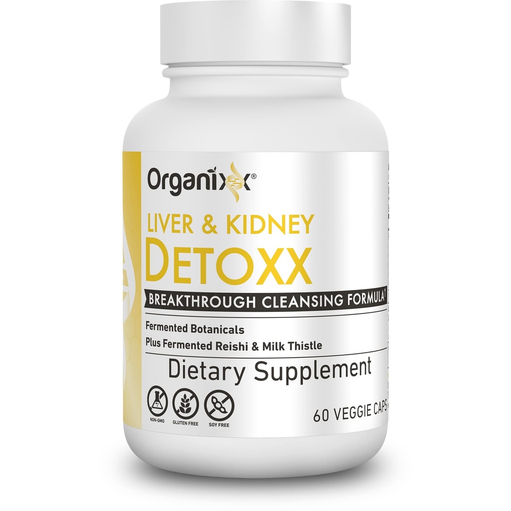 Organix Nier- en leverondersteuning Reinigingssupplement, melkdistel Reishi Kruidenformule voor spijsverterings-, nier- en levergezondheid, slaap- en energiesteun, glutenvrij, niet-GMO, 60 vegetarische capsules