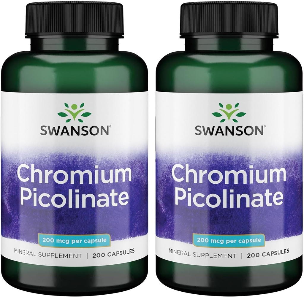 Picolinate de chrome de Swanson - supplément naturel favorisant le métabolisme et la gestion du poids - soutient des niveaux de sucre dans le sang en santé déjà dans la gamme normale - (200 capsules, 200mcg chacun) 2 Pack