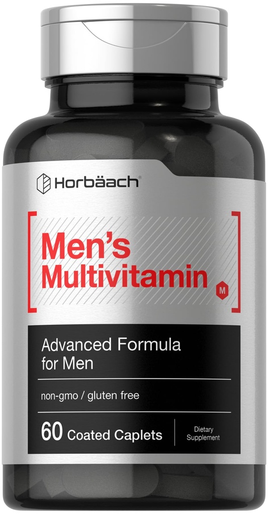 Horbäach Hommes Multivitamines 60 Caplets Formule avancée avec vitamine C, D, magnésium, minéraux et plus.