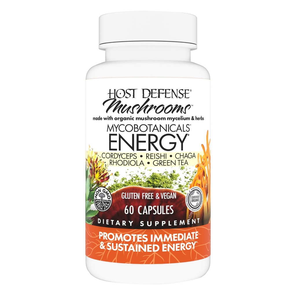 Host Defense MycoBotanicals Capsules Energy* - Supplément énergie et respiratoire - Capsules de thé vert à base de plantes - Supplément respiratoire avec Cordyceps, Reishi & Chaga - 60 Capsules (30 portions)*