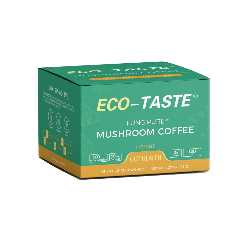 ECO-TASTE Paddestoel Koffiemix, Ontworpen voor Gut-Health met Chaga, Lion's Mane, Turkije staart, Yacon en Probiotica