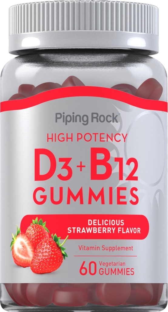 Piping Rock Vitamine D3 et B12 Gummies.com 60 Count.com Supplément pour les femmes et les hommes.