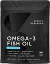 Sportonderzoek Triple Strength Omega 3 Visolie - Burpless Fish Oil Supplement w/EPA & DHA Vetzuren van Wild Alaska Pollock - Hart, hersenen & Immuun Ondersteuning voor mannen & vrouwen - 1250 mg, 240 st.