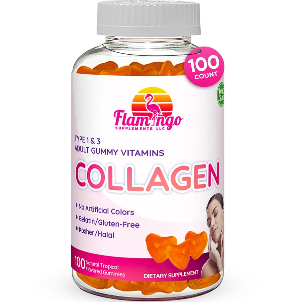 Collageen Gummies- Natuurlijke Marine Collagen voor vrouwen, en Mannen- Collageen Supplementen voor huidhaar, Nagels- Gehydrolyseerde Type 2 & 1 3- Vervangen pillen en poeders - Geen Gelatine, Kosher, Halal- 100 Ct.