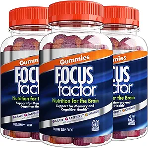 Focus Factor Nootrope Gummies - Geheugensupplement voor hersenen, fosforatidylserine, Bacopa, Huperzine A - 60 Tel (3 Pack)