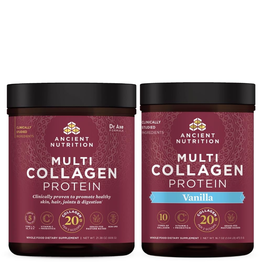 Ancient Nutrition Multi Collageen Proteïne Poeder, Unflavored, 60 Serves + Multi Collageen Proteïne Poeder, Vanille, 45 Servers