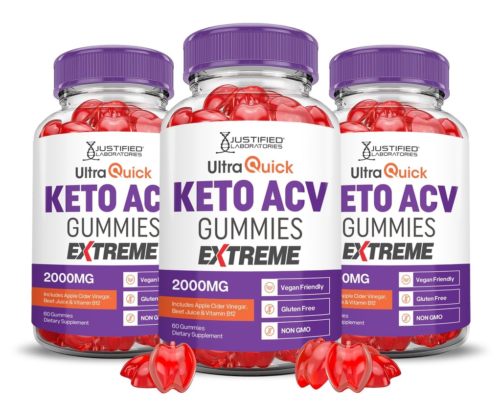 (3 Pack) Ultra Quick Keto ACV Gummies Extreme 2000MG Ultraquick Keto Gummies Apple Cider Vinegar Geformuleerd met Granaatappel Beet Sap Poeder B12 Vegan Non GMO 180 Gummys