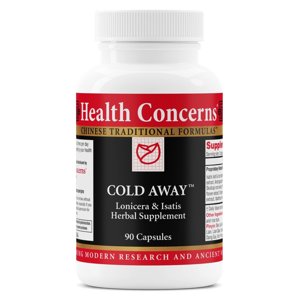 Préoccupations de santé Cold Away - Soutien et défense immunitaire - Supplément de vitamine pour le soulagement du rhume et de la grippe - Immunity System Booster - Racine de réglisse, Dong Quai, Skullcap chinois et Andrographis - 90 Capsules