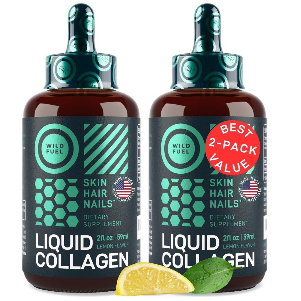 Peptides de collagène liquide avec gouttes de biotine - 30 000 mcg Collagène liquide pour les femmes et les hommes plus Biotine - Peau juvénile, croissance des cheveux, ongles forts - Vitamines capillaires pour la perte des cheveux - Saveur de citron - 2x2oz