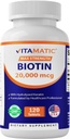 Vitamatic High Potency Biotin 20000 mcg (20mg) met Keratine 100mg - 120 Vegetarische tabletten - Biotine supplementen voor gezonde haarhuid & Nails voor volwassenen (120 Telling (Pack of 1))