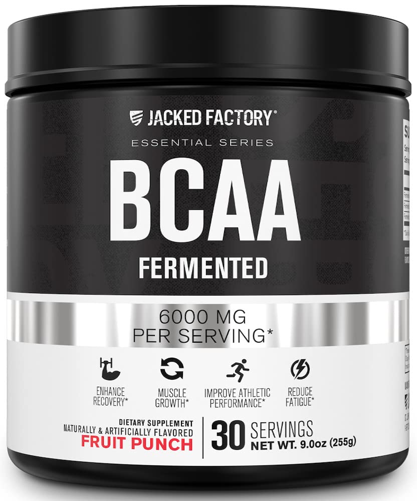 Ge Jacked Factory BCAA Powder (gefermenteerd) - 6g vertakte keten essentiële Aminozuur supplement voor verbeterde spierherstel, verminderde vermoeidheid, verhoogde sterkte, spiergroei - 30 porties, fruit punch