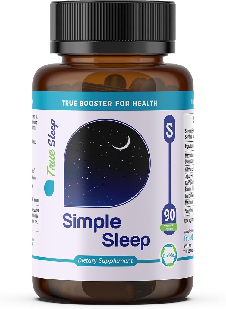 Slaapondersteuning Supplement Natuurlijke ontspanning, Formule Magnesium Glycinate, Valeriaan Extract, GABA, Melatonine, Passiebloem, Lemon Balm & Promote Kalm & Verbeter Slaapkwaliteit 90 Capsules